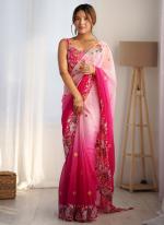 Georgette Rani Pink Party Wear Embroidery Work Saree